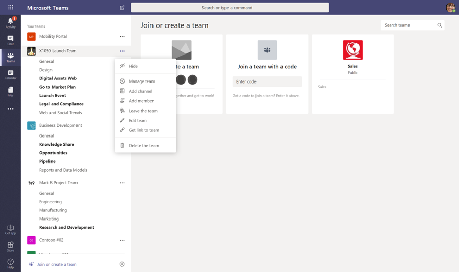 Hide channels in Microsoft Teams sidebar