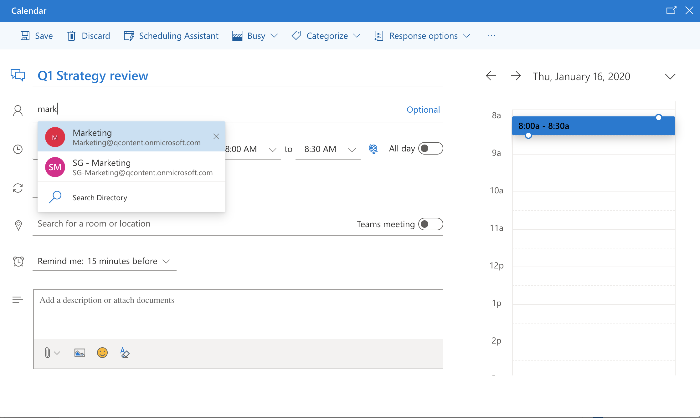 Scheduling a meeting In Outlook