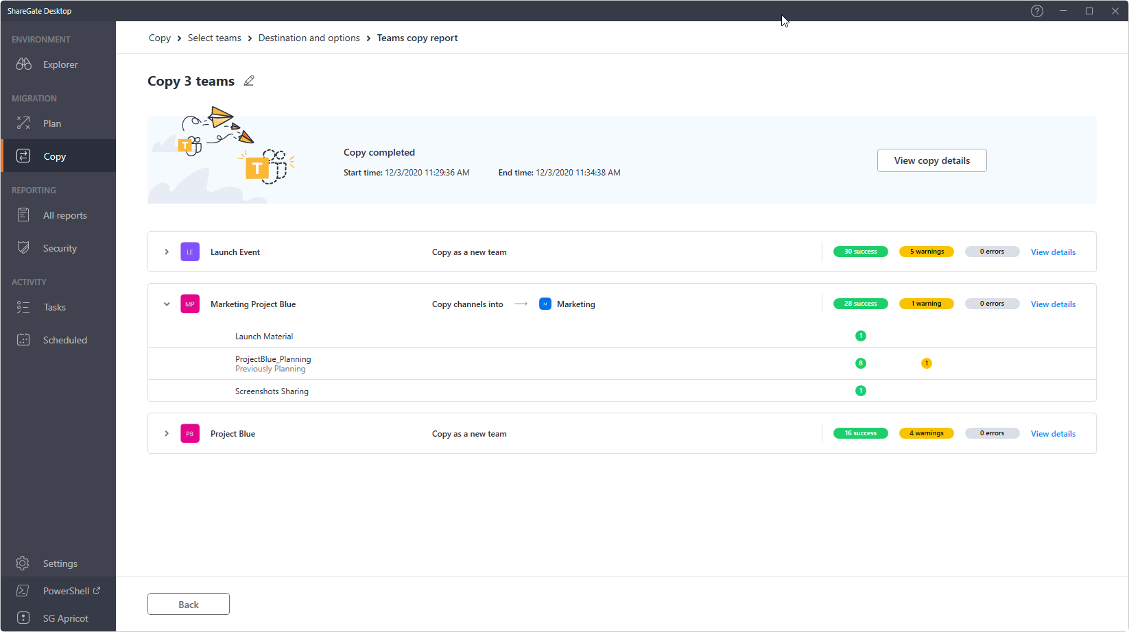 Copying teams using a third-party tool 