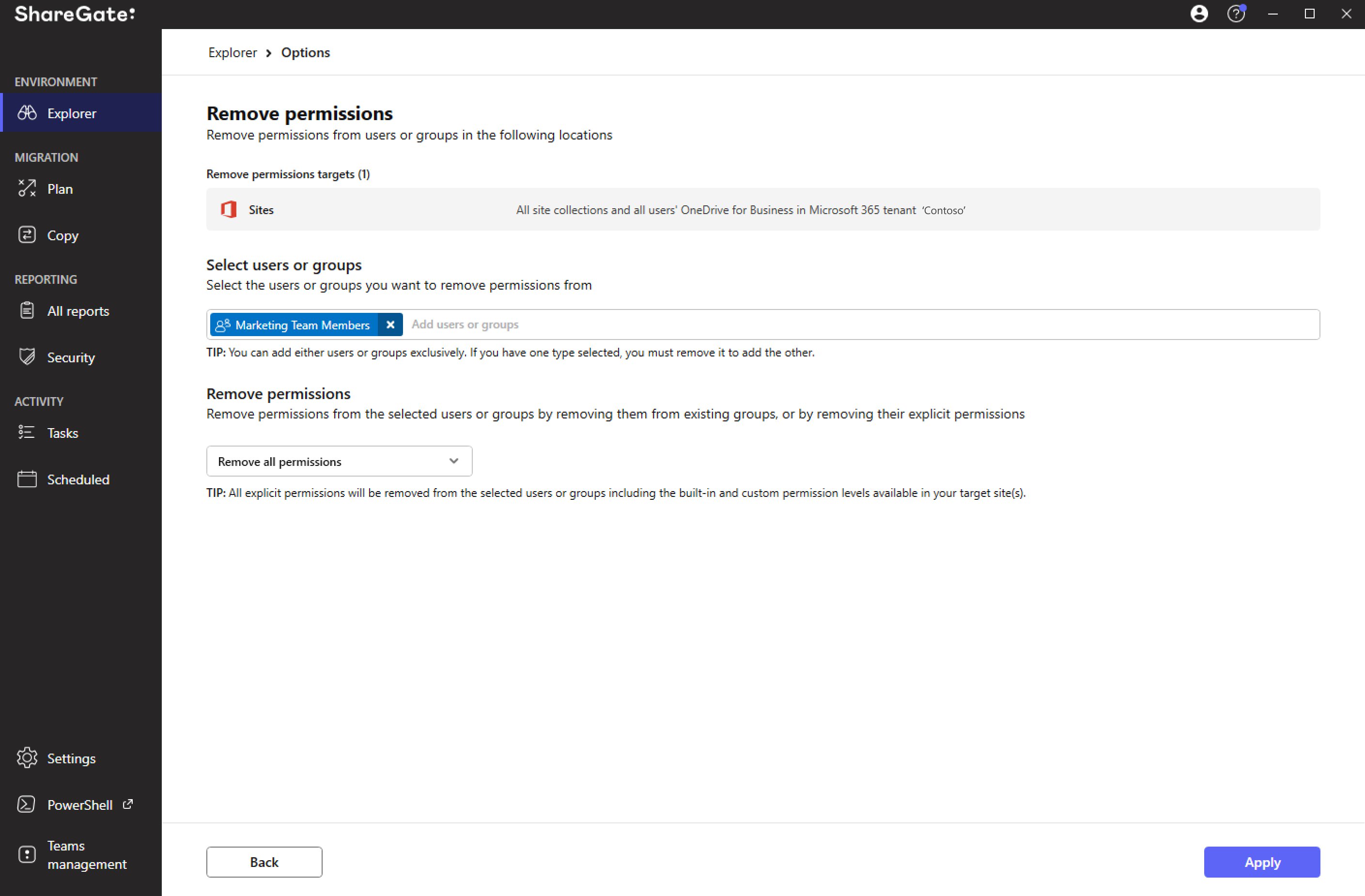 Managing permissions for users and groups in SharePoint:  Remove permissions