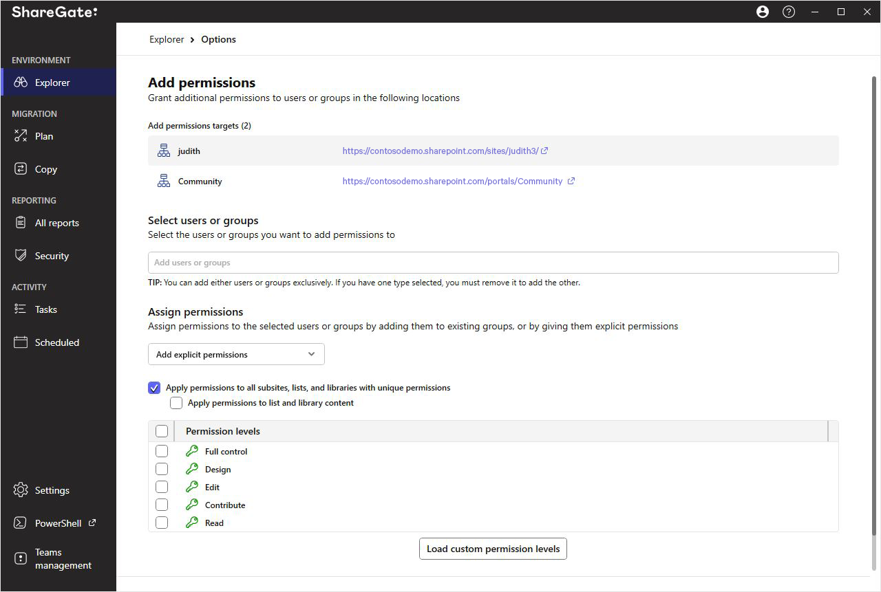 Managing permissions for users and groups in SharePoint: ShareGate Management public permissions detail