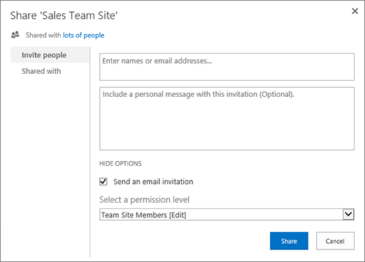 Manage SharePoint permissions for users and groups: Share Sales Teams Site