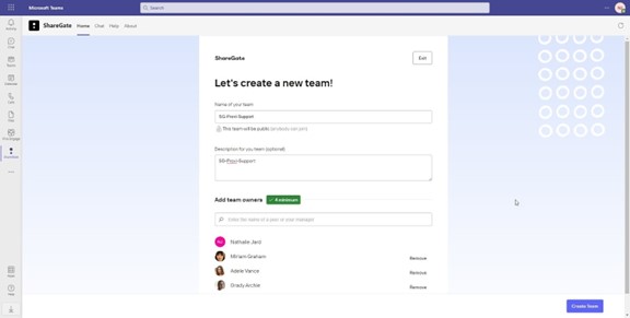 Sharegate End User App - Teams - Create Team