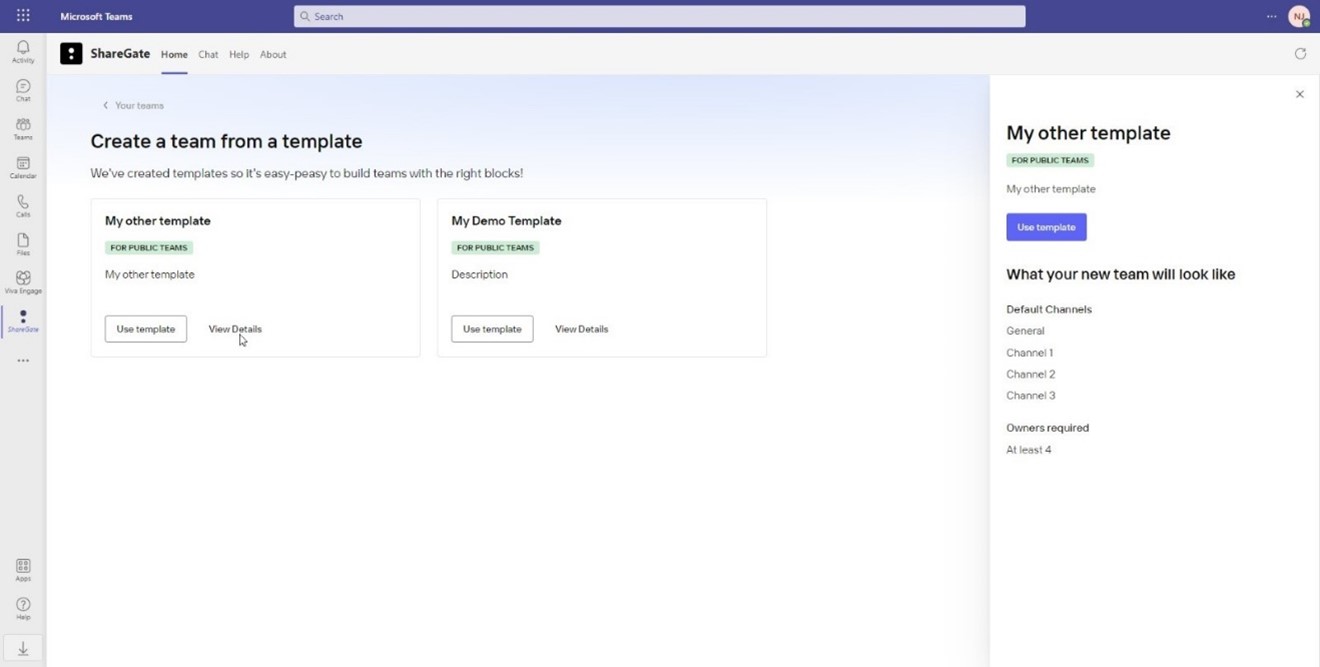 Sharegate End User App - Teams - Provisioning Templates