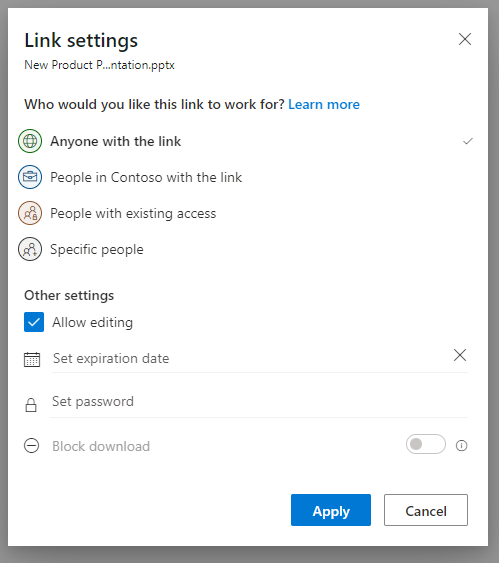 Sharing Link Settings