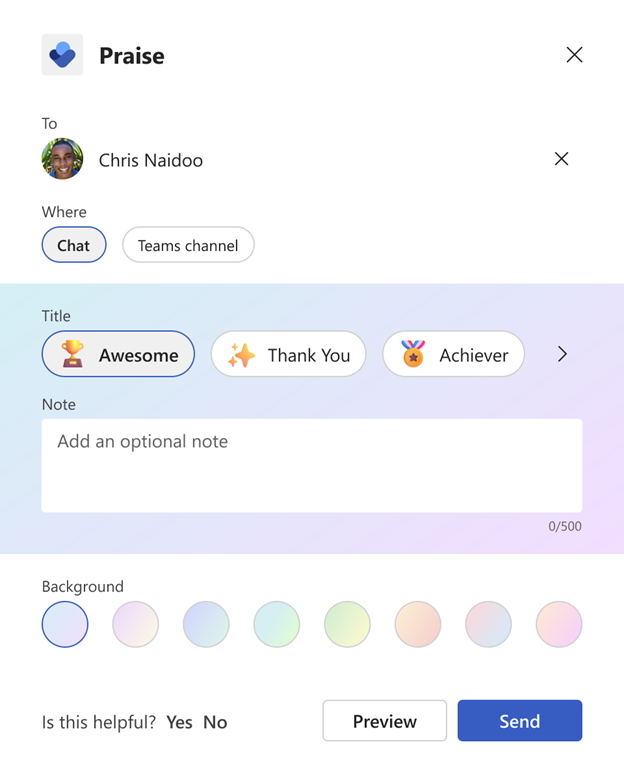 End User Management Microsoft Teams Praise Badges