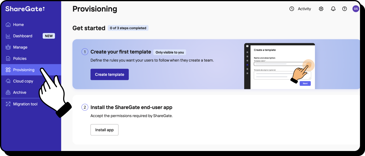 Manage provisioning in Sharegate with templates