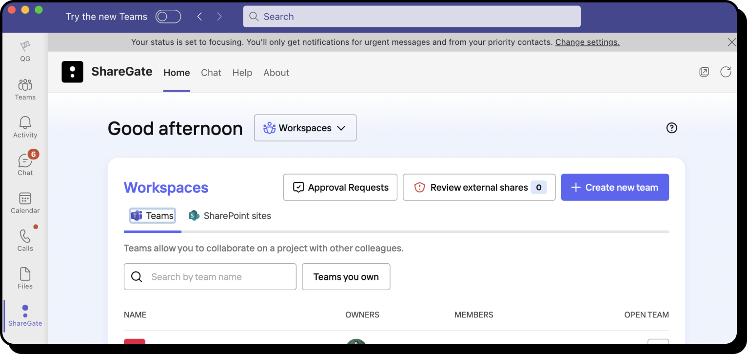 The ShareGate end-user app working seamlessly within Teams