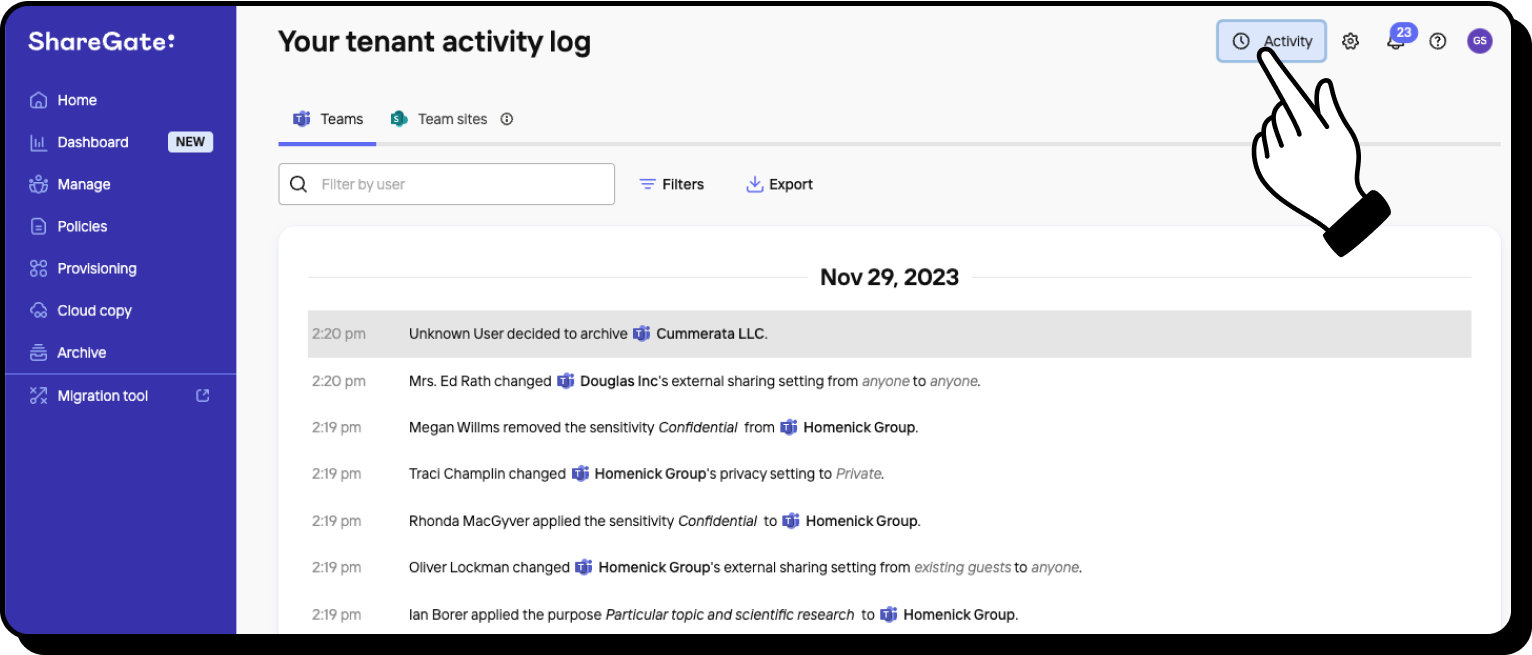 your-tenant-activity-log