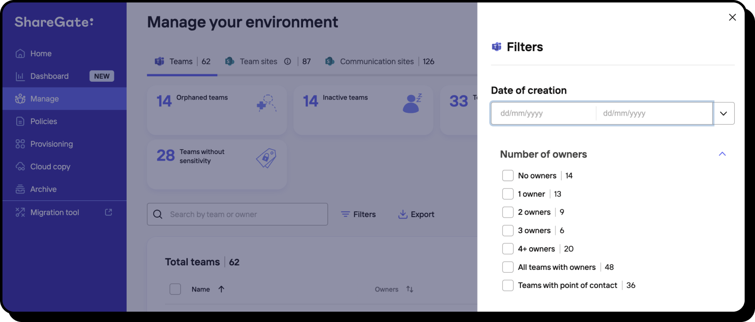Manage your environment with filters