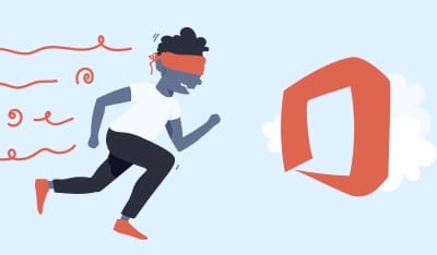 Image of illustrated man running towards the office 365 logo