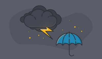 Image of grey background with illustrated storm cloud and umbrella