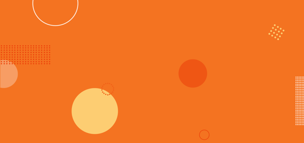 Image of orange background with circles and pixelated shapes