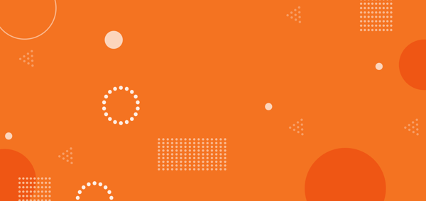 Image of orange background with white pixelated shapes.