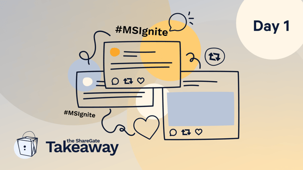 illustration of social media posts and a hashtag that says MSIgnite